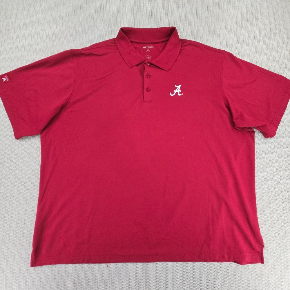 Antigua Alabama Crimson Tide Polo Shirt Mens 2XL Red NCAA SEC Football Script A